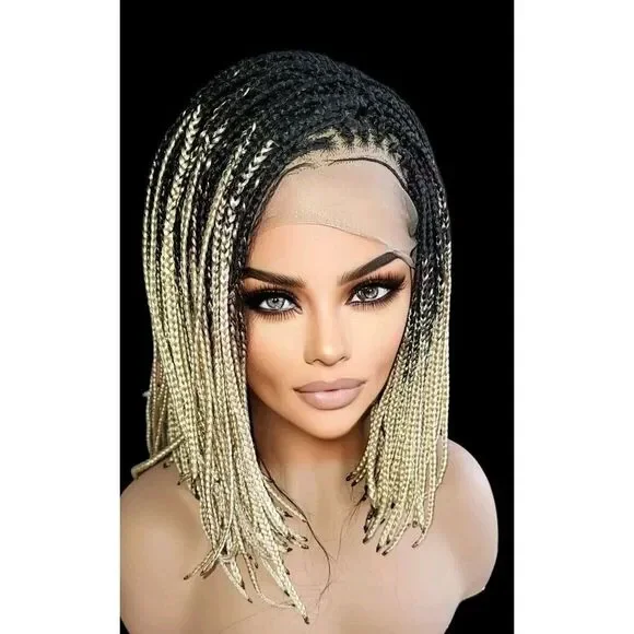 Handmade Braided Lace Wigs, Bob cut, ombre Micro millions braids. Short NWT